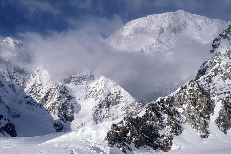 047 Mt McKinley May 1987 Looking Up an Arm of K Glacier to Summit.jpg